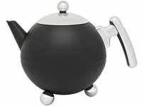 Bredemeijer große matt Schwarze bauchige Edelstahl Teekanne 1.2 Liter