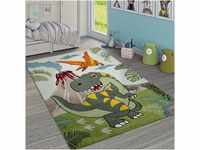 Paco Home Kinderzimmer Teppich Grün Dinosaurier Dschungel Vulkan 3-D Effekt