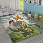 Paco Home Kinderzimmer Teppich Gr&uuml;n Dinosaurier Dschungel Vulkan 3-D Effekt