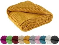 wometo Kuscheldecke Strick 140x190 gelb senfgelb Curry - Strickdecke oekoTex warme