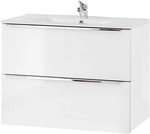 Lomadox Badezimmer Waschtisch-Unterschrank Set, Hochglanz wei&szlig;, 81cm