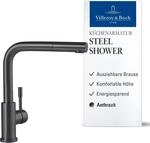 Villeroy & Boch Steel Shower Hochdruck-K&uuml;chenarmatur mit ausziehbarer Handbrause und