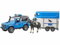 bruder 02588 - Land Rover Defender Polizeifahrzeug, Pferdeanhänger, 1 Pferd, 1