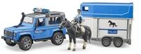 bruder 02588 - Land Rover Defender Polizeifahrzeug, Pferdeanh&auml;nger, 1 Pferd, 1