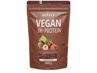 Nutri + Proteinpulver Vegan Haselnuss 1 kg - 83% Eiweiß - 3k Protein Powder Hazelnut