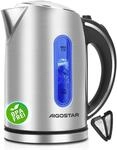 Aigostar Wasserkocher Edelstahl 1,7 Liter - Elektrischer Wasserkocher kabellos mit