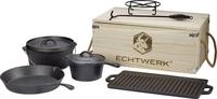 ECHTWERK 7-teiliges Dutch Oven Set aus Gusseisen in Holzkiste, Kochtopf-Set mit