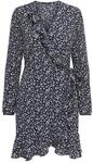 ONLY Damen Onlcarly L/S Wrap Short Dress Noos WVN Kleid, Night Sky/White Flowers, L