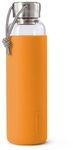 BLACK + BLUM Wasserflasche Glas | Orange | 600 ml | Edelstahldeckel mit Trageschlaufe