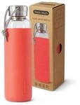 BLACK + BLUM Wasserflasche Glas | Koralle | 600 ml | Edelstahldeckel mit