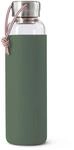 BLACK + BLUM Wasserflasche Glas | Olive | 600 ml | Edelstahldeckel mit Trageschlaufe