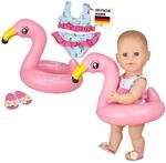 Heless 99 - Schwimm-Set f&uuml;r Puppen, 3 teilig, Flamingo Ella, Bikini, Flip Flops und