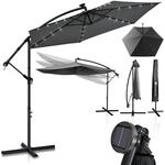 Juskys Ampelschirm Brazil 350 cm LED Beleuchtung Solar & Kurbel - UV-Schutz