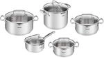 TEFAL DUETTO TOPFSET Kochtopfset T&ouml;pfe Induktion Edelstahl mit Glasdeckel 10 tlg