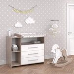 Vicco Wickelkommode Oskar, Wei&szlig;/Sonoma, 113 x 100 cm, umwandelbar zur Kommode durch