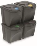 Set von 4 Recyclingw&uuml;rfeln 100L Prosperplast Sortibox von grauem Kunststoff