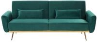 Beliani 3-Sitzer Schlafsofa Samt gr&uuml;n mit Kissen hohe Metallbeine Kupfer...