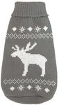 Wolters | Strickpullover mit Elch f&uuml;r Mops&Co in Grau/Wei&szlig; | R&uuml;ckenl&auml;nge 45 cm