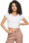Urban Classics Ladies Cropped Button Up Rib Tee, White, L