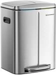SONGMICS 40 L M&uuml;lleimer mit 2 F&auml;chern, 2 x 20 L, Abfalleimer, Treteimer aus Metall,