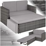 tectake Sofa Set - 2 Sitzer Sessel mit Hocker und Schlaffunktion, kleine Rattan Couch