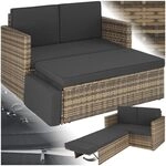 tectake Sofa Set - 2 Sitzer Sessel mit Hocker und Schlaffunktion, kleine Rattan Couch