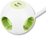 REV Steckdosenw&uuml;rfel PowerGlobe - Steckdosenleiste rund, 2xUSB, 1,4m 3500W,