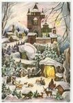 Nostalgischer Adventskalender aus Papier mit Bildern und Glitzer f&uuml;r Kinder und
