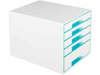 Leitz CUBE Schubladenbox mit 5 Schubladen, Weiß/Eisblau, A4, Inkl. transparentem