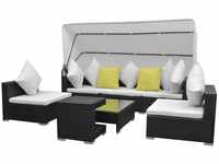 vidaXL Gartenmöbel 7-TLG. mit Sonnendach Poly Rattan Lounge Sitzgruppe Sofa