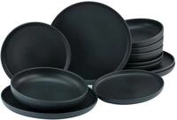 CreaTable, 22979, Serie uno BLACK, 12-teiliges Geschirrset, Teller Set aus Steinzeug,