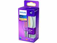 Philips LED Classic E14 Lampe, 60 W, Kerzenform, klar, warmweiß