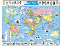 Larsen K1 Die Erde - politische Weltkarte, Englisch Ausgabe, Rahmenpuzzle mit...