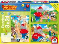 Schmidt Spiele 56400 Benjamin Bluemchen, Zoo, 3x24 Teile Kinderpuzzle, Bunt