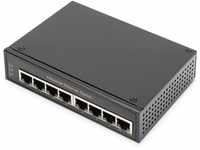 DIGITUS Netzwerk-Switch 8-Port - Hutschiene oder Wand-Montage - Gigabit Ethernet RJ45