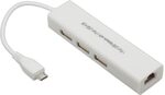 BerryBase Micro USB 2.0 Fast Ethernet Netzwerkkonverter + 3 Port USB Hub wei&szlig;