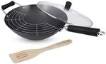 Ken Hom Carbonstahl Wokpfanne Set, 31cm, Excellence, Wok Induktion mit Deckel,