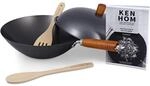 Ken Hom Carbonstahl Wokpfanne Set mit 31cm Pfanne mit Deckel 1x Pfannenwender aus