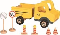 Baustellenfahrzeug mit Verkehrsschildern: 23,2 x 12,6 x 12 cm, Holz, per St&uuml;ck