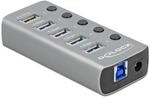 Delock USB 3.0 Hub 4 Port + 1 Schnellladeport Aktiv mit Netzteil, LED...