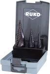 RUKO HSS Spiralstufenbohrer-Set in Kunststoffkoffer, TiAlN Finish, 3-teilig,