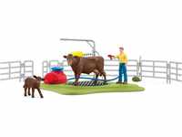 schleich 42529 Kuh Waschstation, für Kinder ab 3+ Jahren, FARM WORLD - Spielset
