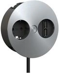 Bachmann Einbausteckdose Twist 1x Steckdose mit 2X USB A 2m Kabel Tischsteckdose f&uuml;r