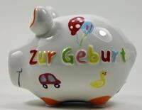 Spardose Schwein "Zur Geburt" - Keramik, klein