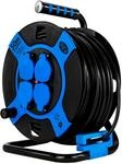 REV Kabeltrommel 50m Outdoor, IP44, 4 Schutzkontaktsteckdosen, blau