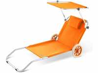 Casaria® Sonnenliege Klappbar mit Dach Strandliege mit Rollen Tasche Outdoor