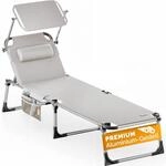 Casaria&reg; Gartenliege mit Dach Klappbar Seitentasche Kissen Aluminium Wetterfest bis