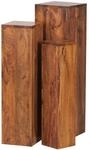 Wohnling Beistelltisch 3er Set Sheesham Massivholz Satztisch Quadratisch Modern,