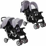 vidaXL Geschwisterwagen Grau Geschwister Kinderwagen Baby Buggy Zwillingsbuggy