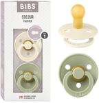 BIBS Colour Schnuller, 0-6 Monate, 2er-Pack, Runder Sauger, Ivory/Sage 